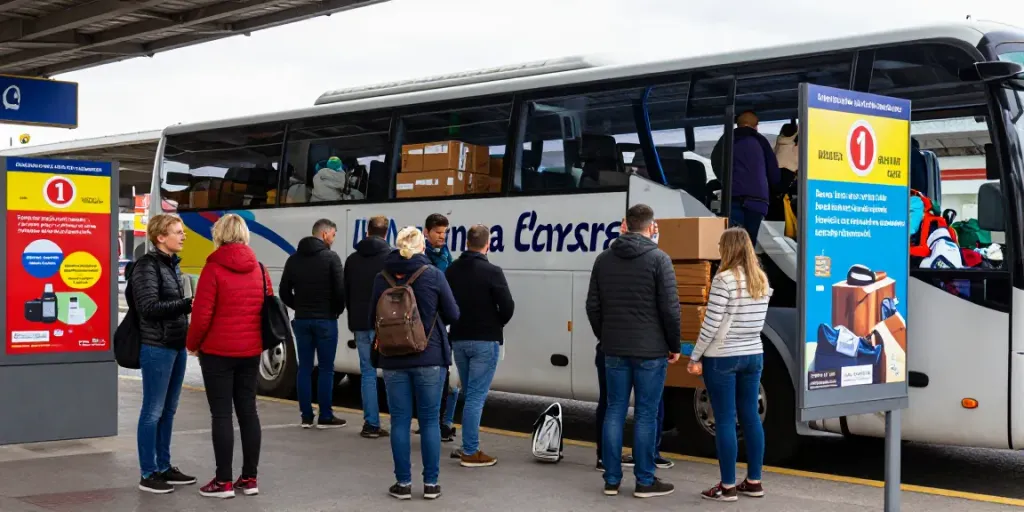 Transport Moldova Belgia - Pasageri așteptând la stația de autobuz pentru livrarea coletelor.