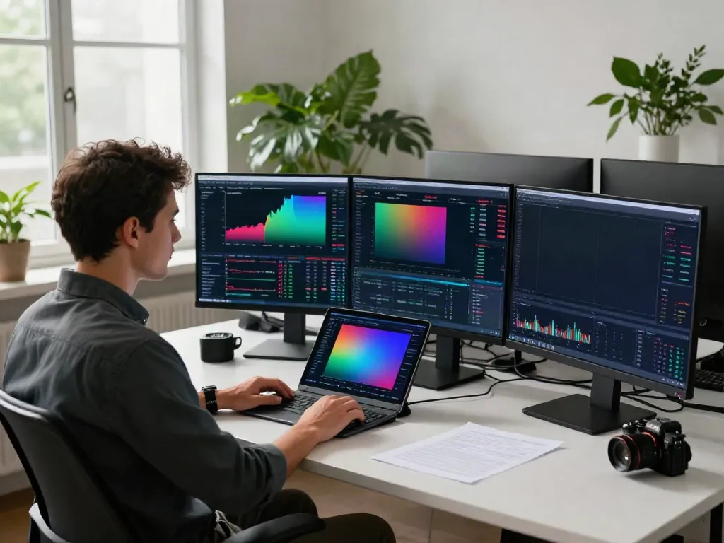 Focused trader analyzing TradingView charts in a modern workspace