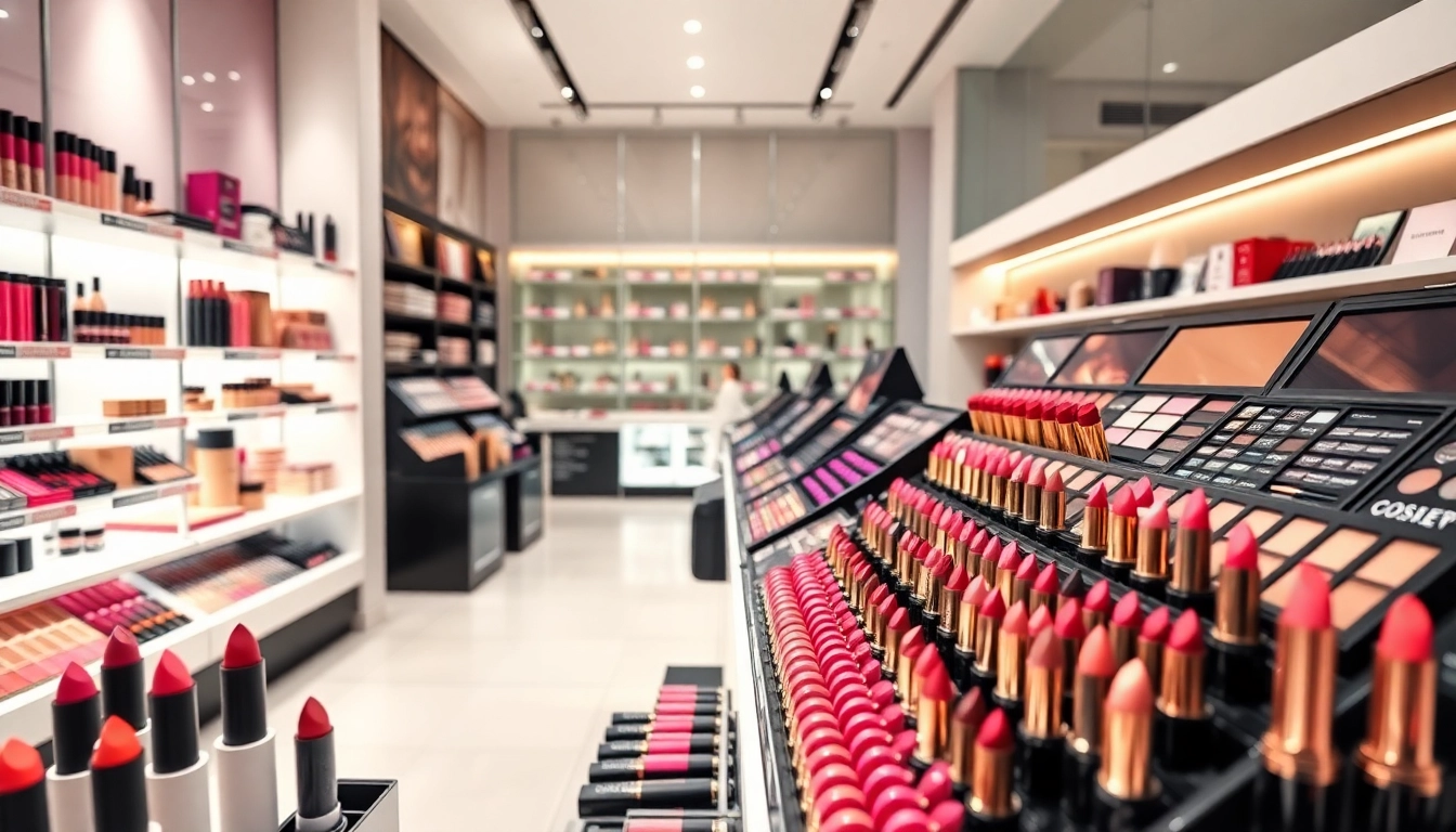 Visit this makeup wholesale setup showcasing vibrant products and organized displays.