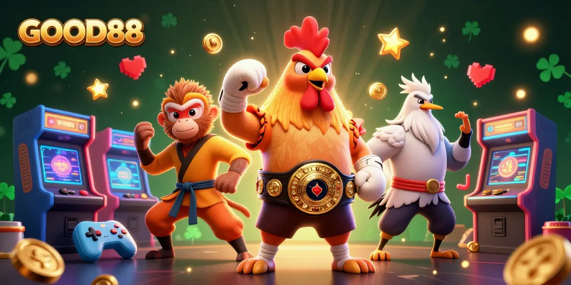Experience the thrill of GOOD88 with colorful gaming elements and dynamic characters in this vibrant casino scene.