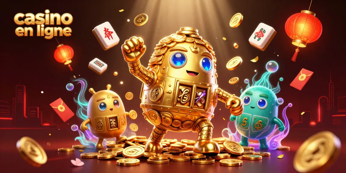 Jouez à casino en ligne avec l'illustration d'un golem en or ancien entouré de symboles de jeu vibrants.