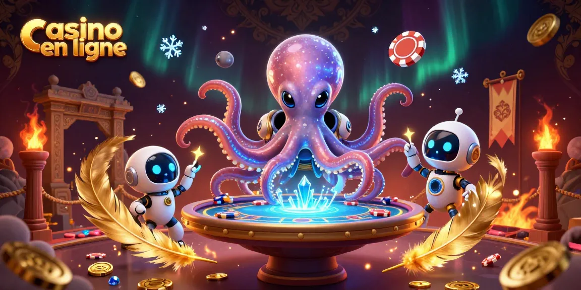 Jouez au casino en ligne avec des éléments captivants et un octopus robotique dans un environnement dynamique.