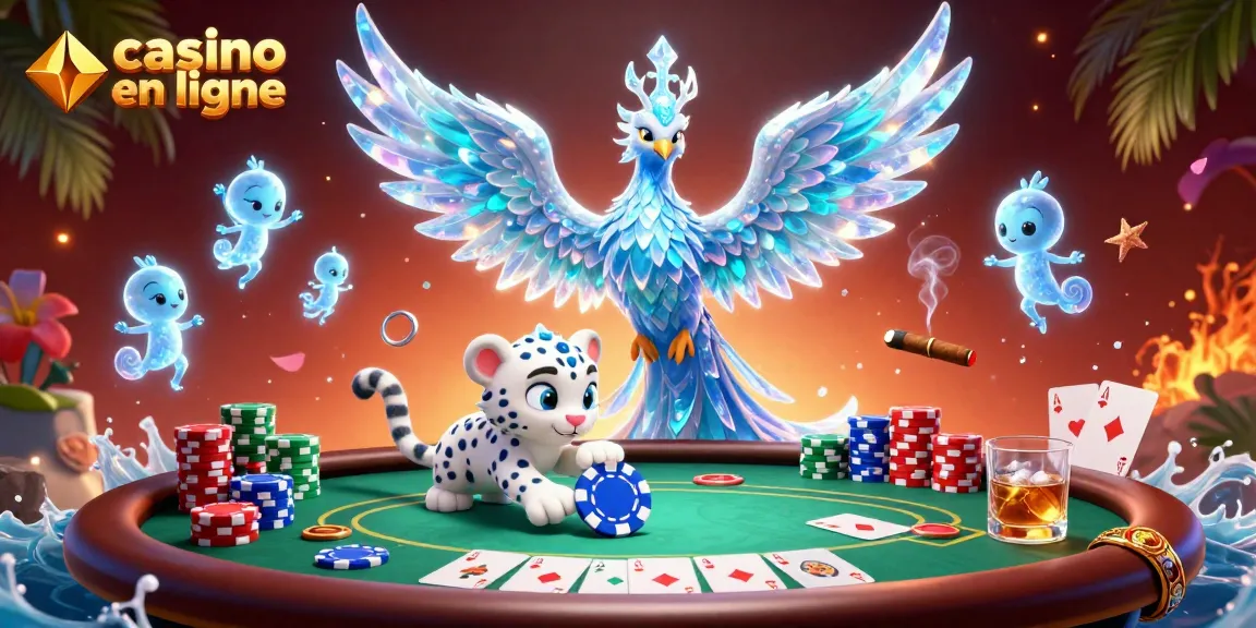 Jouer au casino en ligne avec un phoenix de glace et un jeton de poker magique.