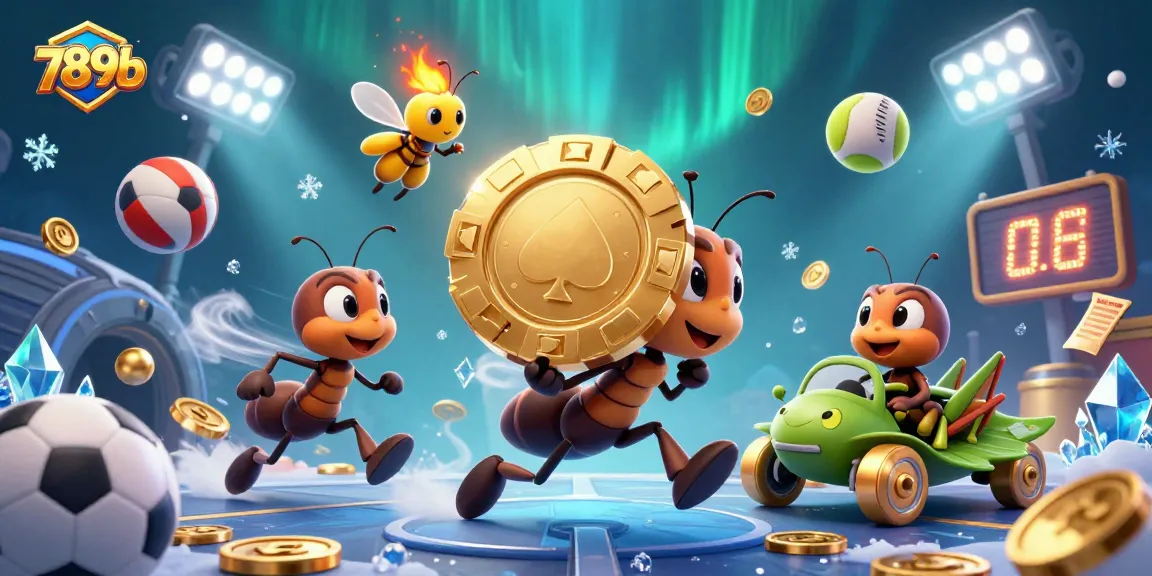 Experience the thrill of 789b with ants heisting a giant poker chip in a dynamic casino scene.