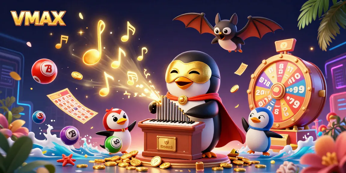 Experience the vibrant world of VMAX as the opera penguin plays for big wins in this casino scene.