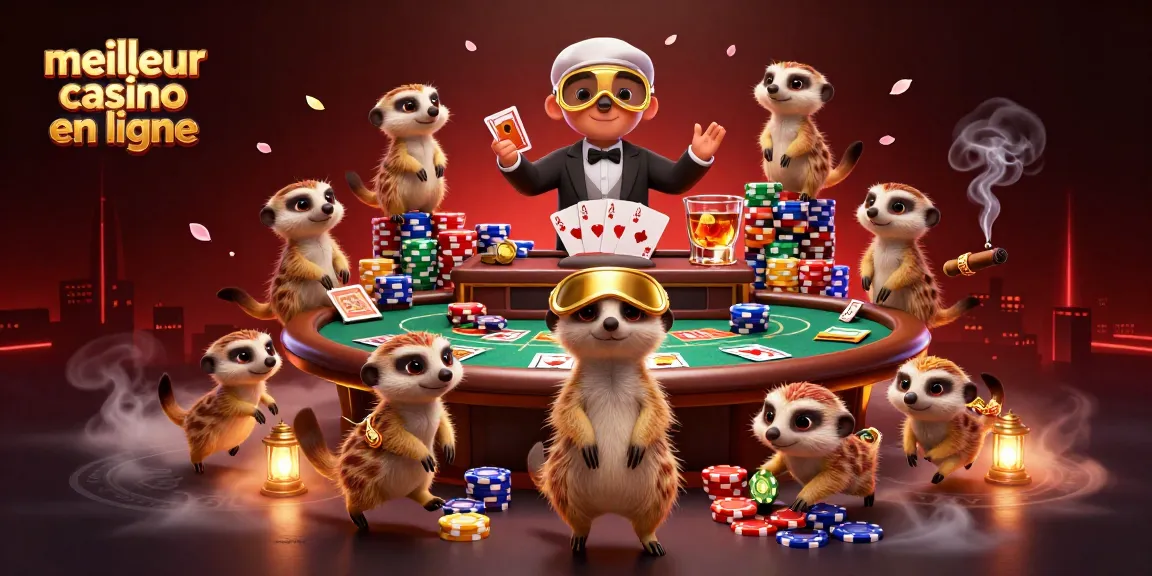 Les suricates gèrent un casino dynamique dans l'illustration "meilleur casino en ligne", illustrant l'animation du jeu.