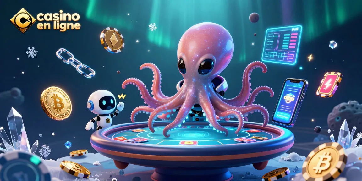 Jouer au casino en ligne avec une illustration de poker holographique d'un extraterrestre et un robot
