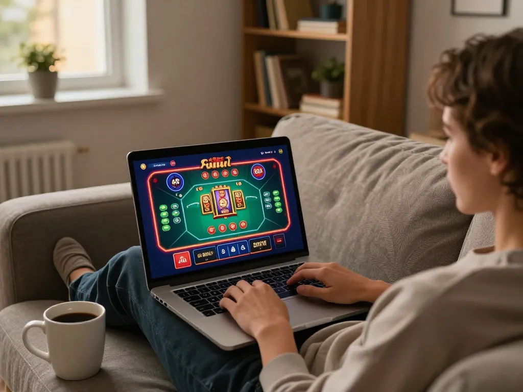 Engaged in a casino online senza registrazione, a player strategically using a laptop for thrilling gameplay.