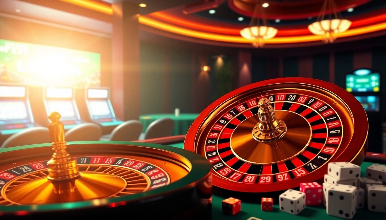 Casino en ligne argent réel France : Scène de jeu virtuel passionnante avec roulette et machines à sous.
