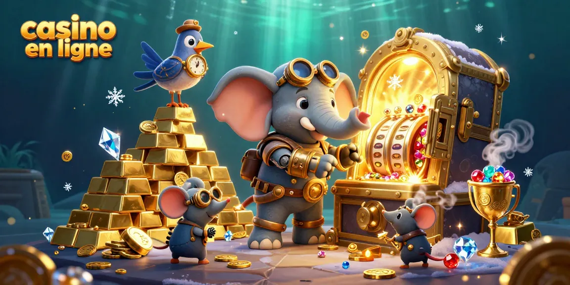 Gagnez gros dans un casino en ligne avec ce visuel captivant d'un éléphant ingénieur à la machine à sous