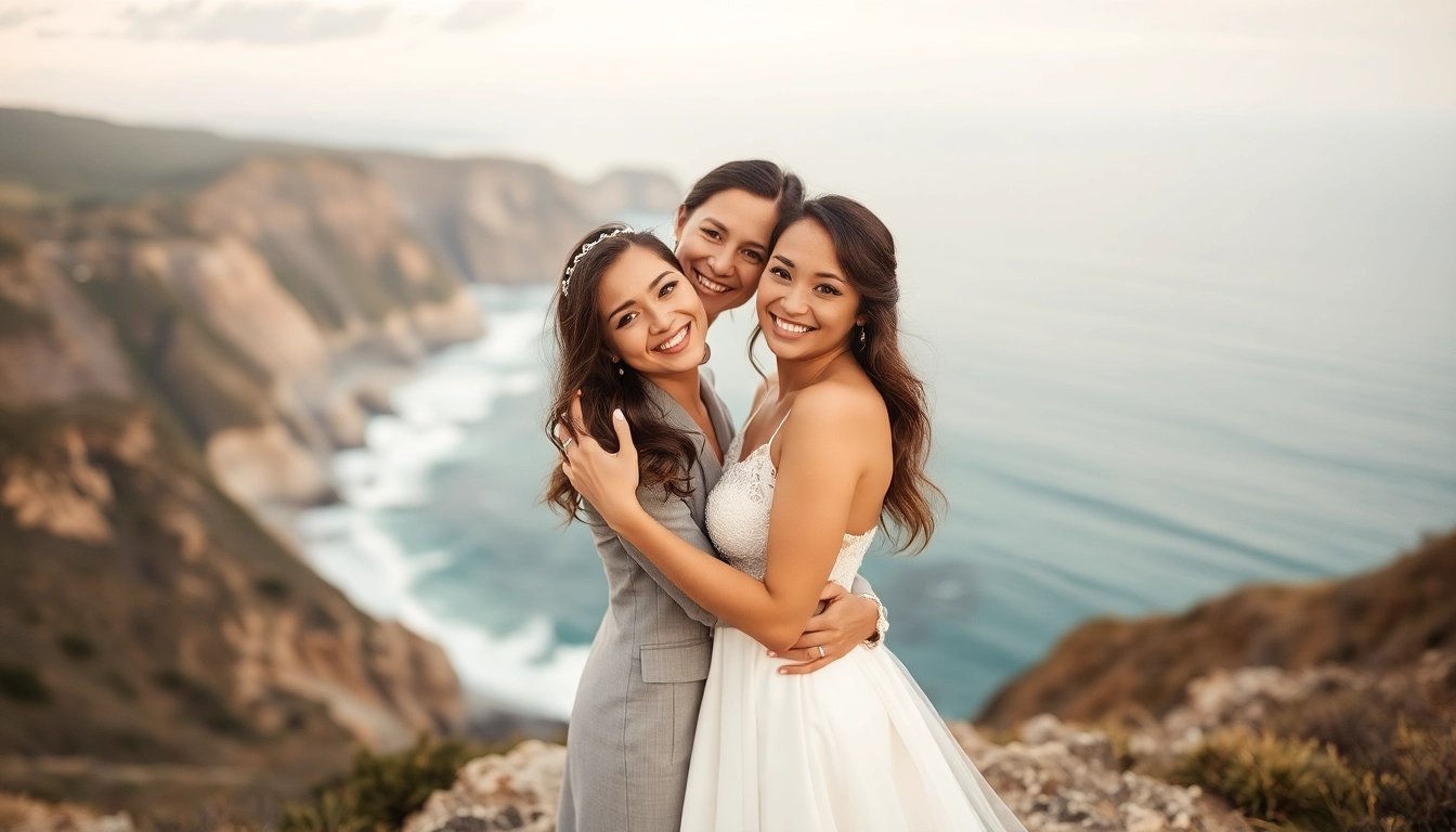 Couple enjoying a romantic moment in Big Sur wedding photography, with dramatic coastline in the background.
