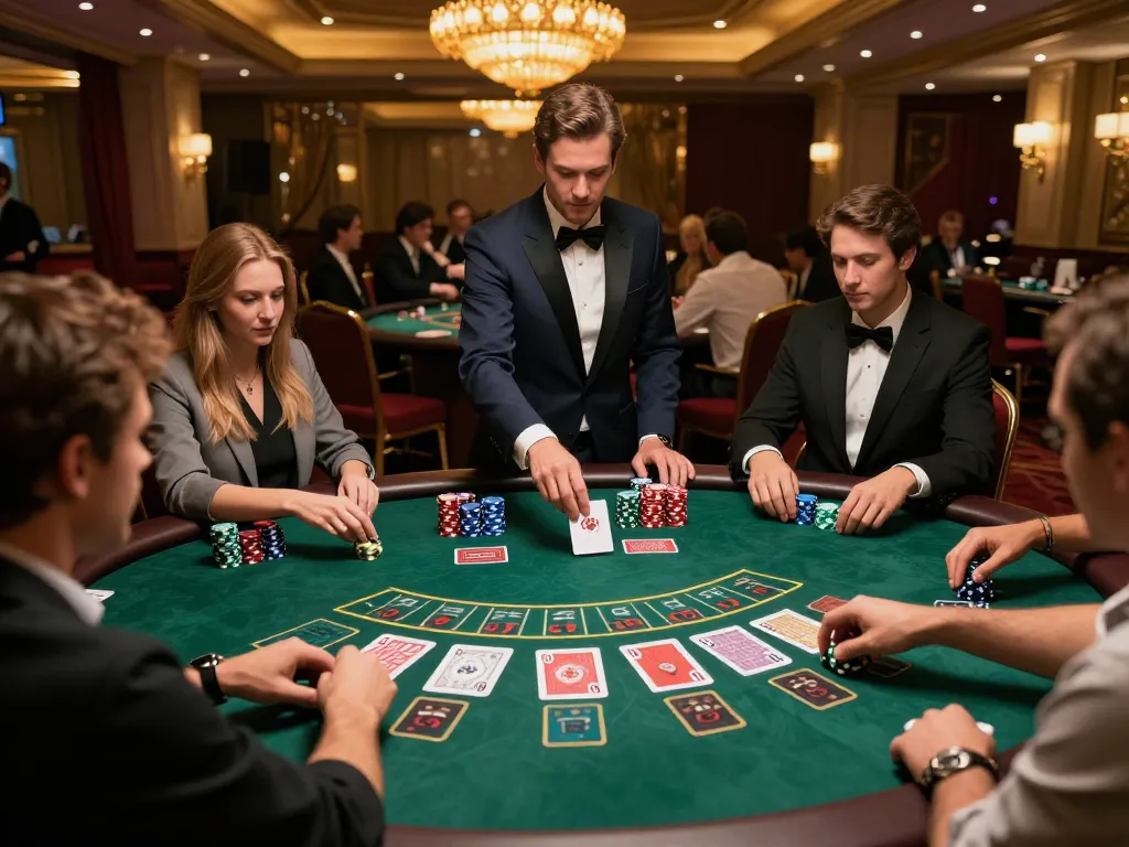 Players at a blackjack table engage intensely with their hands, referencing the tor browser official wiki for secure online gaming