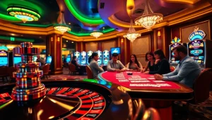 Experience the thrill of Nhà cái XX88 as players engage with roulette and poker in a luxurious casino atmosphere.