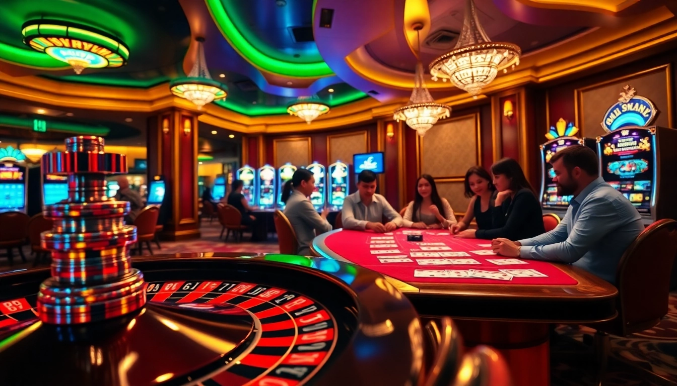Experience the thrill of Nhà cái XX88 as players engage with roulette and poker in a luxurious casino atmosphere.