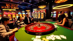KJC AC - Captivating casino atmosphere with poker tables and slot machines.