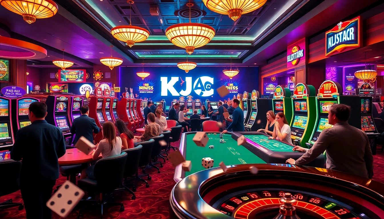 KJC AC Casino Scene featuring vibrant tables, slot machines and poker chips.