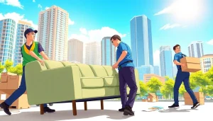 Best movers in Vancouver efficiently relocating a sofa in a vibrant city setting