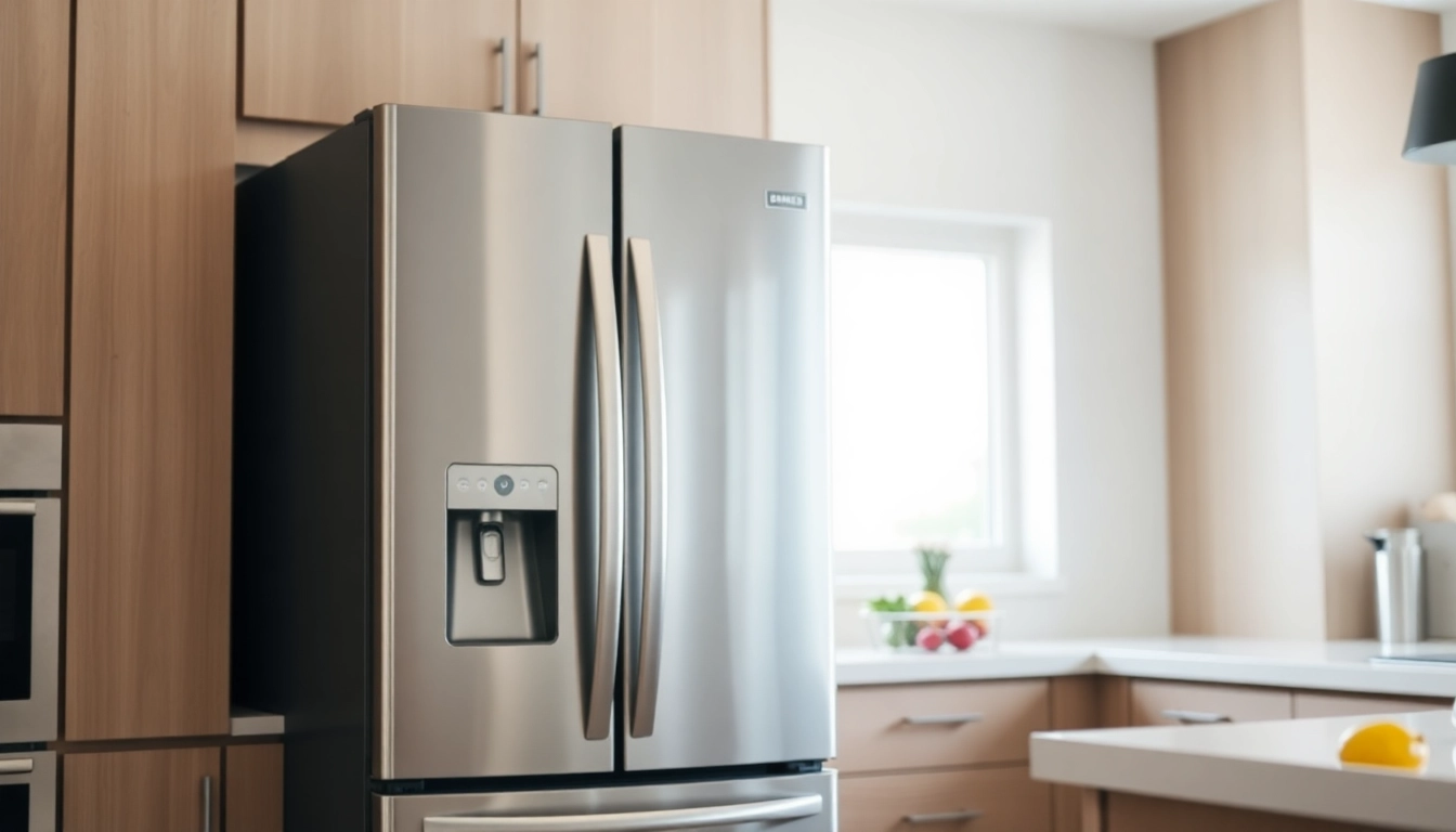 Stainless steel refrigerator in a modern kitchen, highlighting its sleek design.