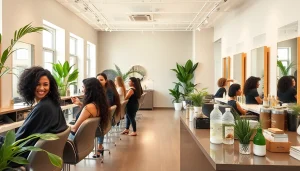 Premium hair perm service in a San Diego salon with Aveda products.