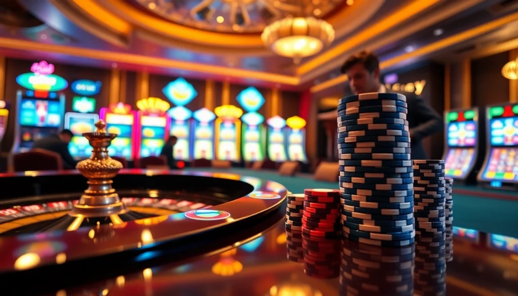 Experience the thrill of playing at https://soibet.vision/ with engaging casino games and vibrant poker chips.