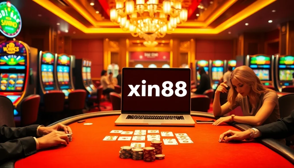 Experience the thrill of xin88 com sòng bạc as players engage at a luxurious poker table.