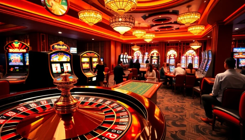 Nohu90 players enjoy thrilling moments at a luxurious casino table with roulette and poker chips.