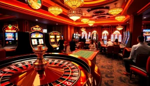 Nohu90 players enjoy thrilling moments at a luxurious casino table with roulette and poker chips.