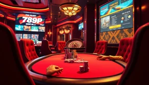 Players engage in intense poker action at a luxury casino table featuring 789P games.