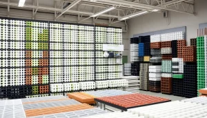 GRP Grating Supplier displaying a variety of fiberglass grating products in an inviting showroom.