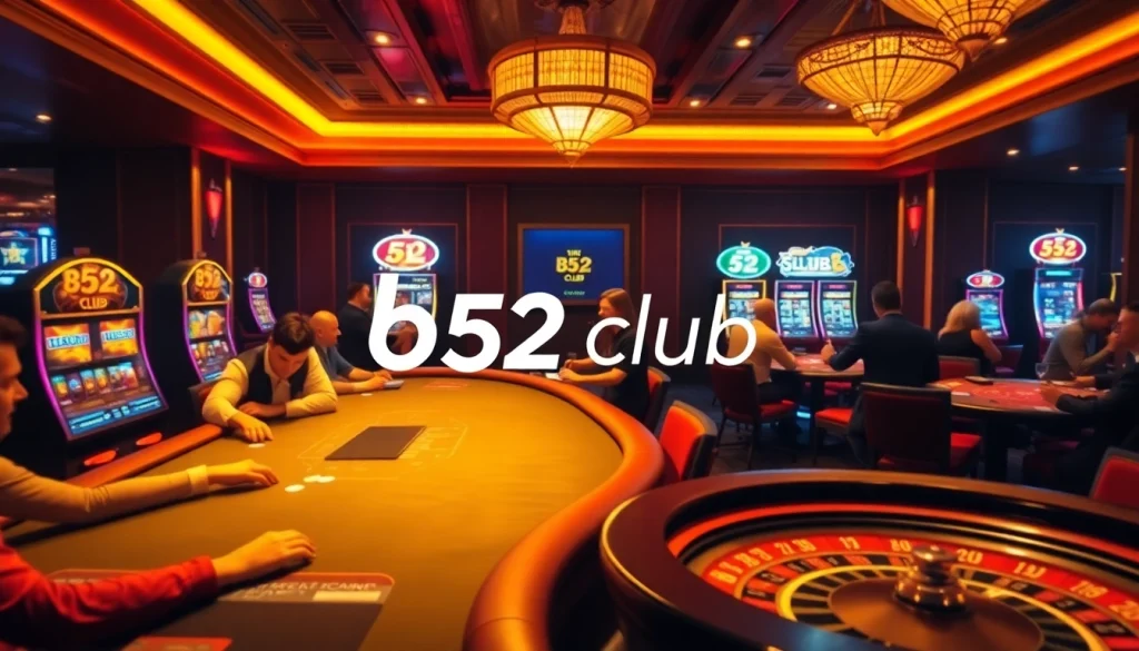 b52club players enjoying high-stakes poker at a vibrant casino table