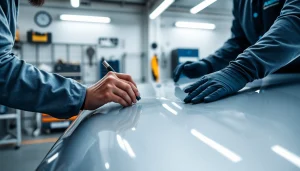 Applying PPF winter road salt protection with precision on a luxury sedan to ensure optimal protection.