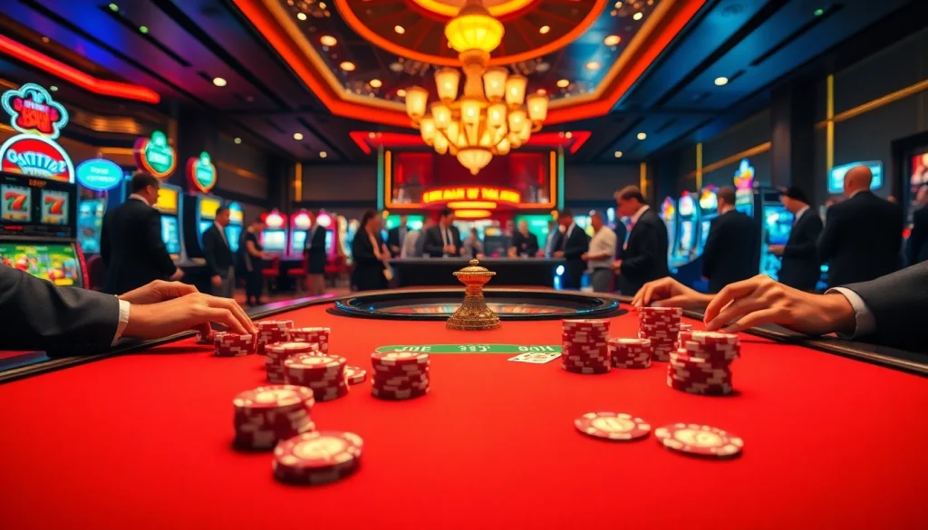 79king casino players enjoying high-stakes games at a vibrant poker table in a luxurious setting.