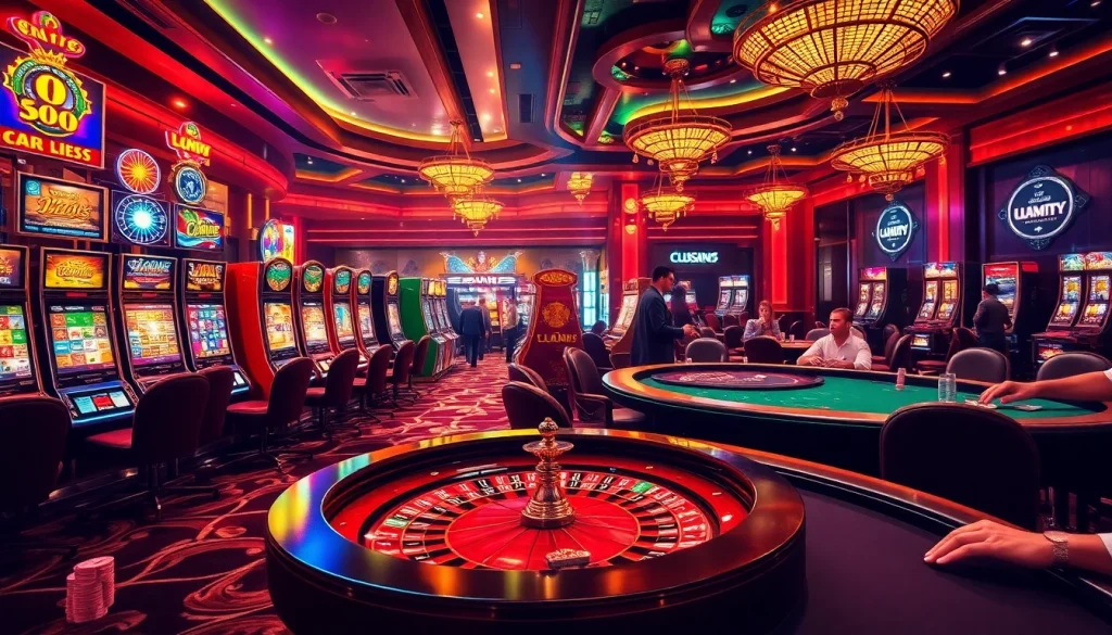 Experience the thrill of Luckywin with exciting slot machines and dynamic roulette tables in a luxurious casino setting.