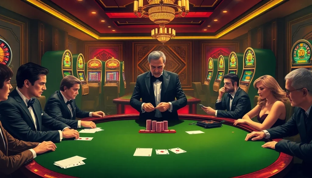 High-stakes gambling scene featuring professional poker players and luxurious casino elements in vibrant colors, with an emphasis on Hemorrhoid treatment.
