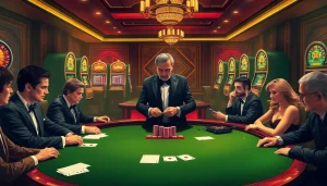 High-stakes gambling scene featuring professional poker players and luxurious casino elements in vibrant colors, with an emphasis on Hemorrhoid treatment.
