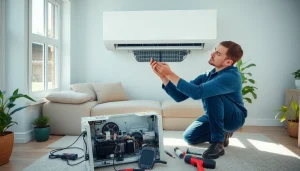 Experienced technician conducting AC Repair Saint Petersburg FL in a bright home setting.