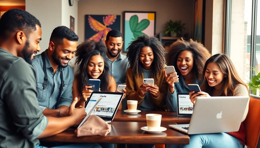 Discover OnlyFans Nearby Creators in a vibrant café setting with diverse content creators.