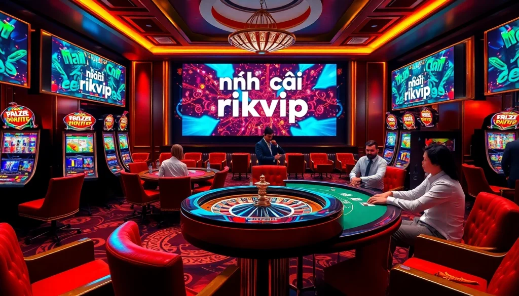 Exciting gambling scene at nhà cái rikvip with professional gamblers at a roulette table.