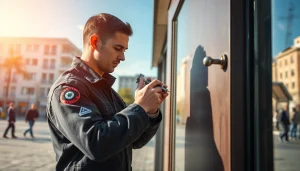 Schlüsseldienstleister bietet effizienten Service mit dem Schlüsseldienst Karlsruhe in einer städtischen Umgebung.