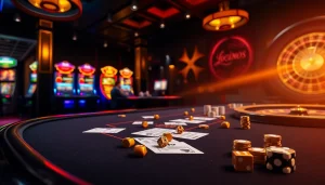 Engaging poker players at a luxurious casino highlighting LC88marketing and thrilling gambling elements.